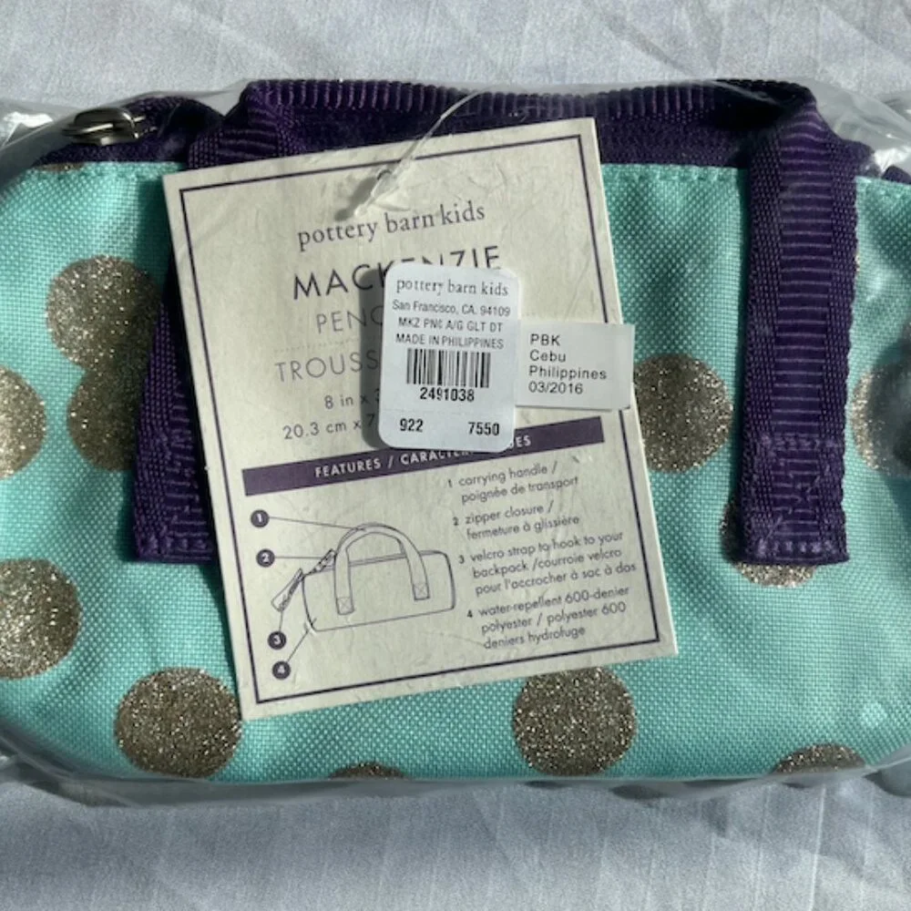Pottery Barn kids Teal Polka Dot Pencil Case
